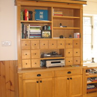 Bibliothèque meuble système de son merisier - Yellow birch bookshelf and sound system cabinet